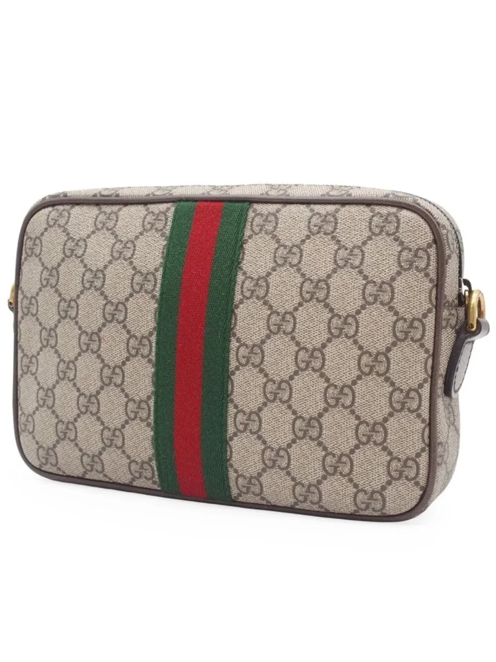 Gucci Ophidia Small Cross Belt Bag ‎ Beige Dark Brown GG Supreme Canvas 2-Way